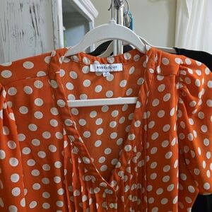 Rose & Olive Vibrant Orange Blouse with White Dots